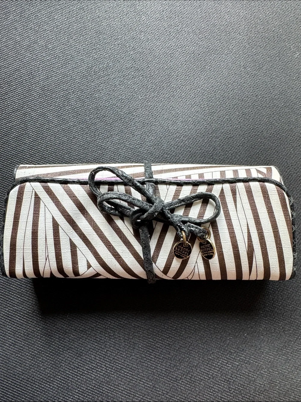henri bendel Black and White Striped Roll-Up Jewelry Pouch